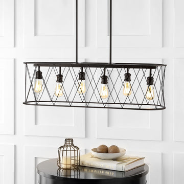 Marion 37.75" Adjustable Iron Farmhouse Rustic LED Dimmable Pendant - JONATHAN Y